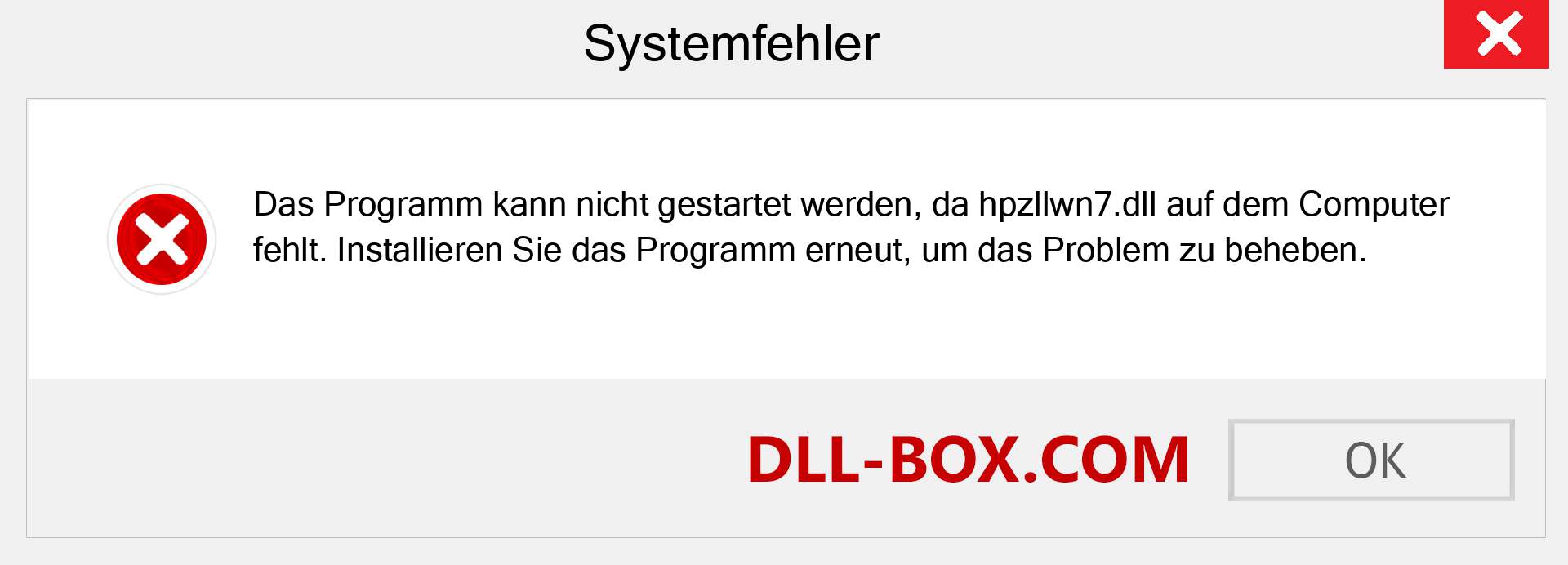 hpzllwn7.dll-Datei fehlt?. Download für Windows 7, 8, 10 - Fix hpzllwn7 dll Missing Error unter Windows, Fotos, Bildern