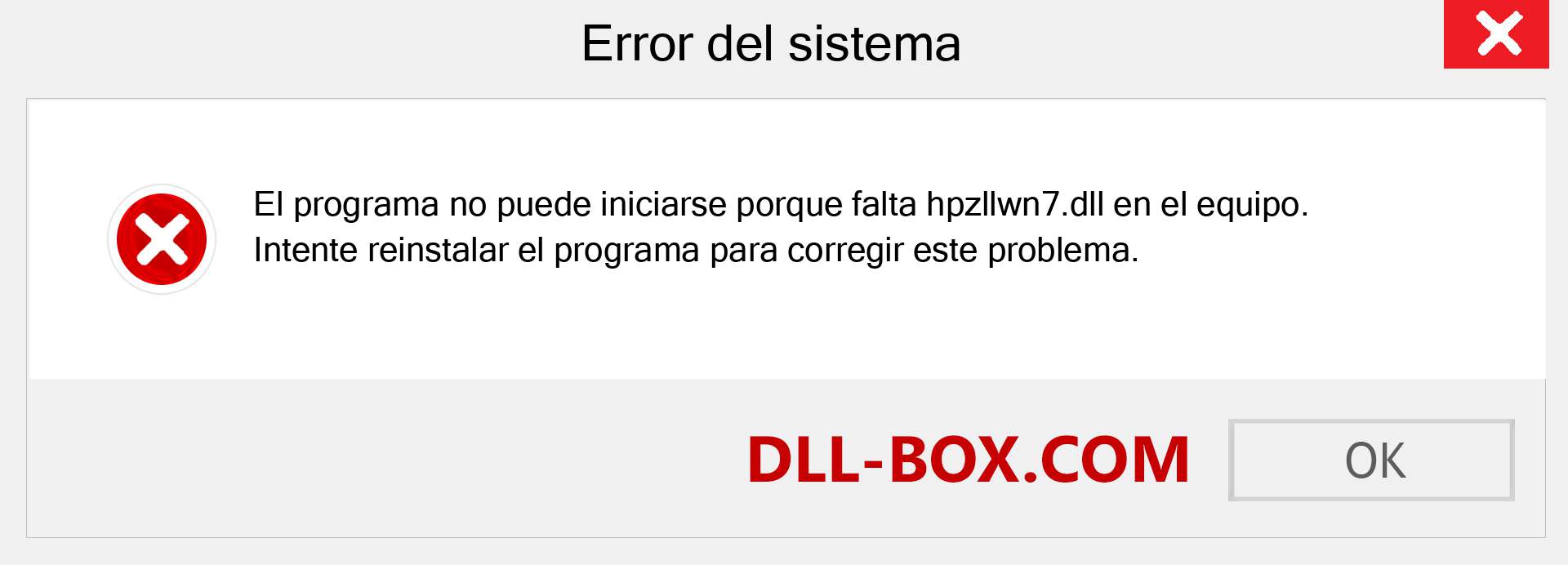 ¿Falta el archivo hpzllwn7.dll ?. Descargar para Windows 7, 8, 10 - Corregir hpzllwn7 dll Missing Error en Windows, fotos, imágenes